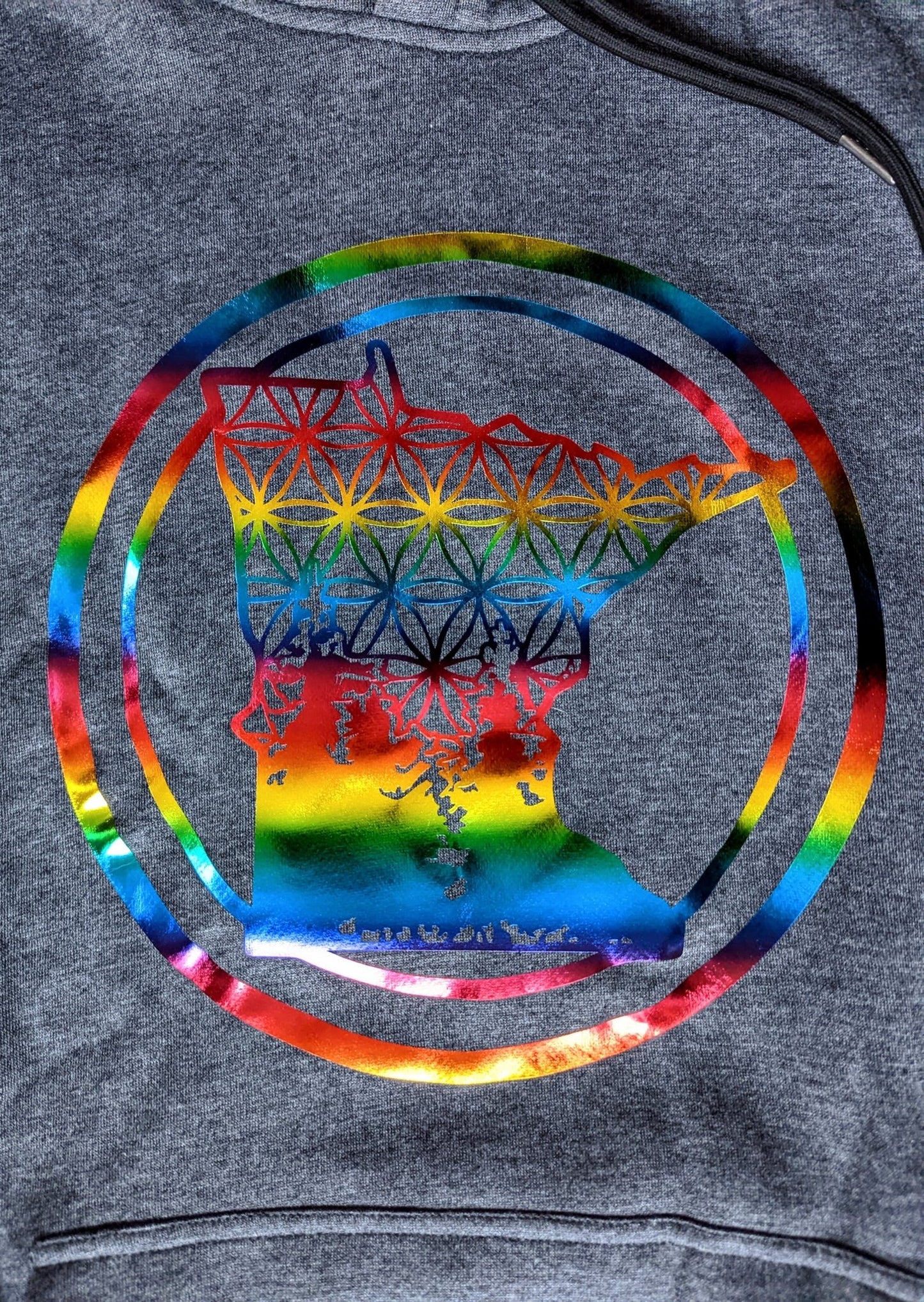 Holographic Rainbow Foil Minnesota Emblem | Stagger Lee's Charcoal Fleece Hoodie - Stagger Lee Outfitters