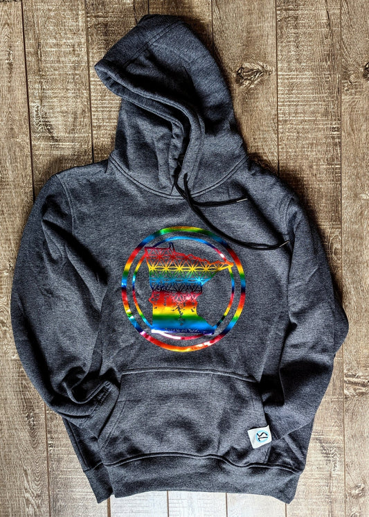 Holographic Rainbow Foil Minnesota Emblem | Stagger Lee's Charcoal Fleece Hoodie - Stagger Lee Outfitters