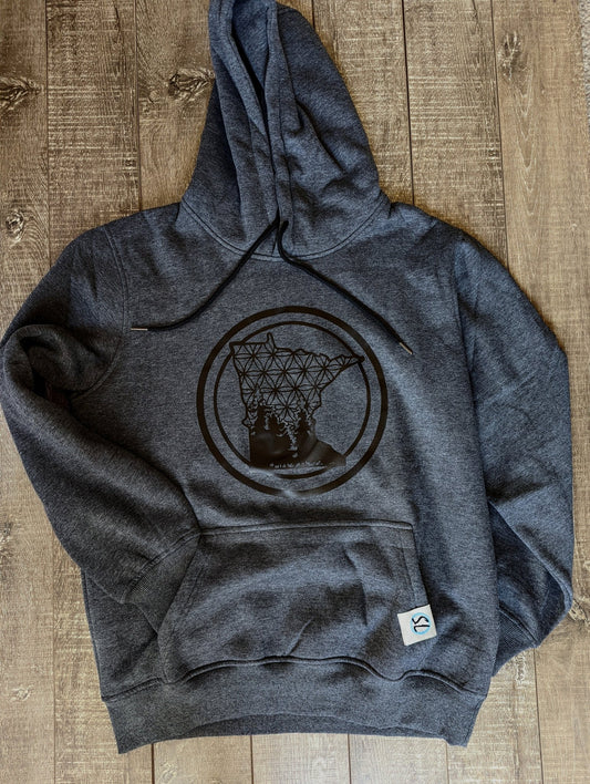 Low Profile Minnesota Emblem In Black | Stagger Lee's Charcoal Fleece Hoodie - Stagger Lee Outfitters