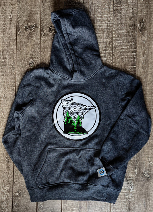 Our classic Minnesota design now available in a three color 10.5" design located on the front of our hoodie.